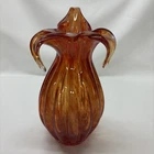 Murano Style Hand Blown Art Glass Vase Orange Vintage