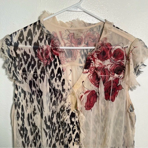 Jonathan Martin Womens Plus Size 2X Button Down Blouse Beige Animal Print Floral - Image 4 of 4
