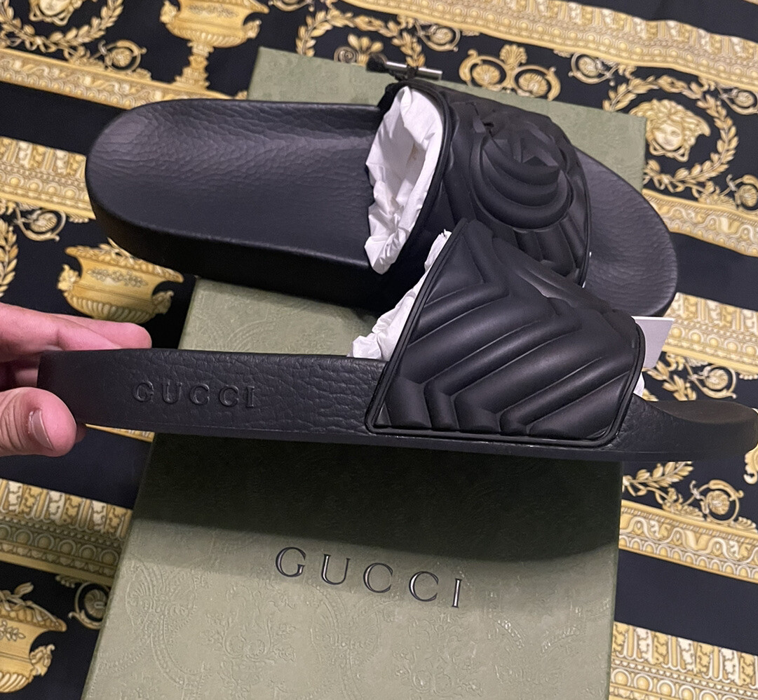 【関税＆送料込み】Gucci Original Gg Fabric Slides NEW IN BOX AUTH GUCCI GG Matelasse Quilted Slides Sandal