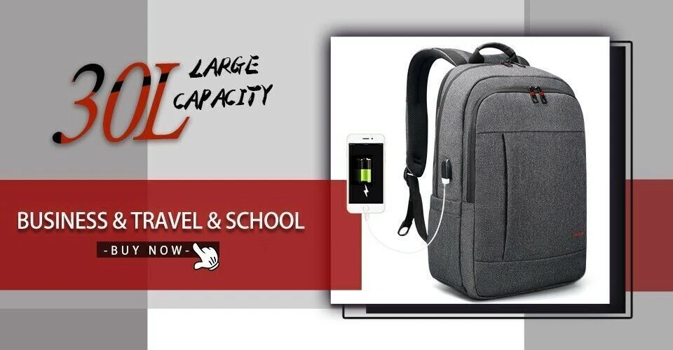 Mochila de negocios para computadora portátil marca Tigeru de 15,6 pulgadas para mujeres hombres informal escolar bolsa USB Foto 2 de 4