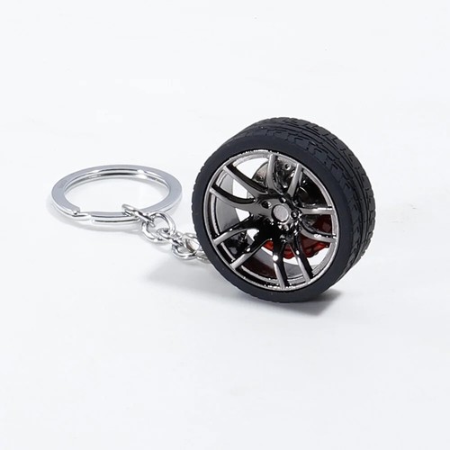 Car Wheel Hub Rubber Keychain Key Ring Metal with Aluminum Brake Discs Keyfob - Picture 18 of 27