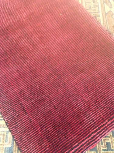 Modern Spectacular Hand Made Area Rug Thin Stripes Rust/ black 10 X 14 Ft . - 第 2/4 張圖片