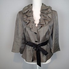 ADRIANNA PAPELL Evening Esssentials 10 Shimmery Ruched Collar Blazer belted t3