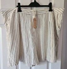 Ladies Fat Face Linen Blend Shorts Size 24 BNWT "Deal A-Line" Cream Blue Stripes