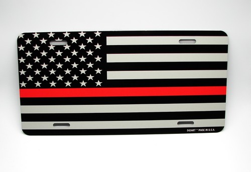 FIREFIGHTERS THIN RED LINE AMERICAN TACTICAL FLAG METAL CAR LICENSE PLATE - Picture 11 of 12