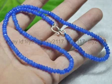 Fashion 2x4mm Blue Jade Faceted Rondelle Gems Necklace Silver Clasp 14-28"