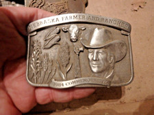 9P-vintage BRASS belt buckle-1984 Nebraska farmer and rancher