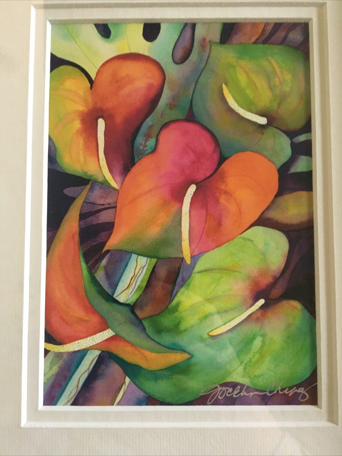 3 VINTAGE SIGNED BOTANICAL GICLEE PRINTS BY JOCELYN CHENG Matted 8X10 Set