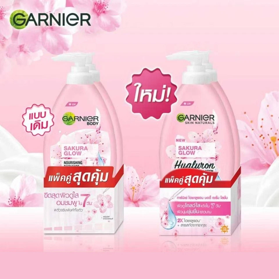 4x400ml Garnier Sakura Glow Hyaluron Body Lotion Nourishing Radiance Serum Milk - image 3 of 4