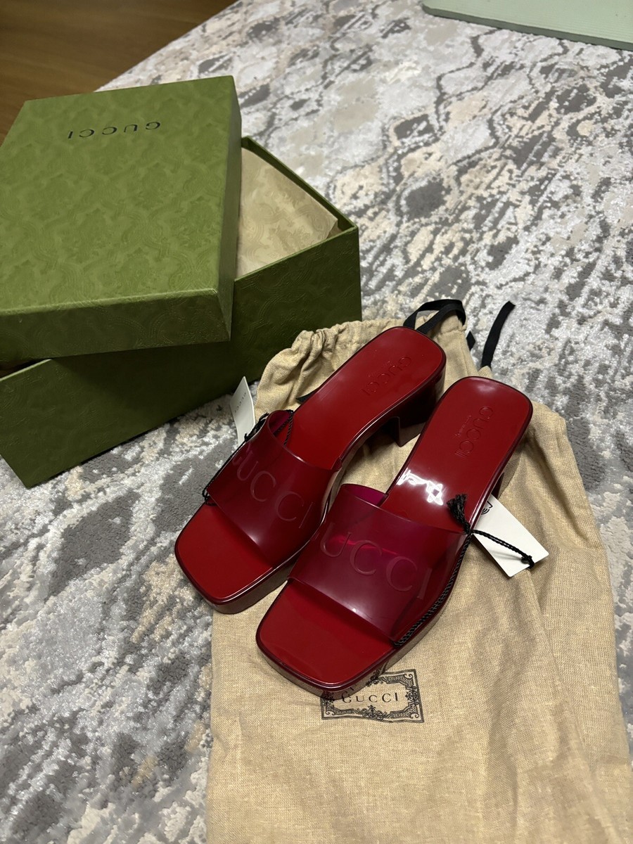 New Gucci Rubbed Jelly Women Sandal Size 36, US 7, 24cm, Dark Red | eBay