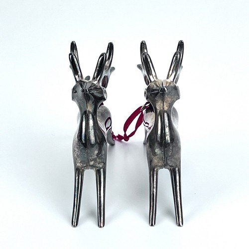 Vintage Pottery Barn Silver Plated Reindeer (2) Christmas Ornaments Tarnished - Picture 5 of 7