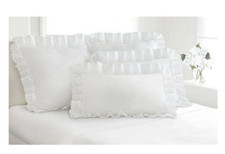 King Size Pillow Shams White Eyelet Ruffled Gathered Farmhouse Romantic Set 2