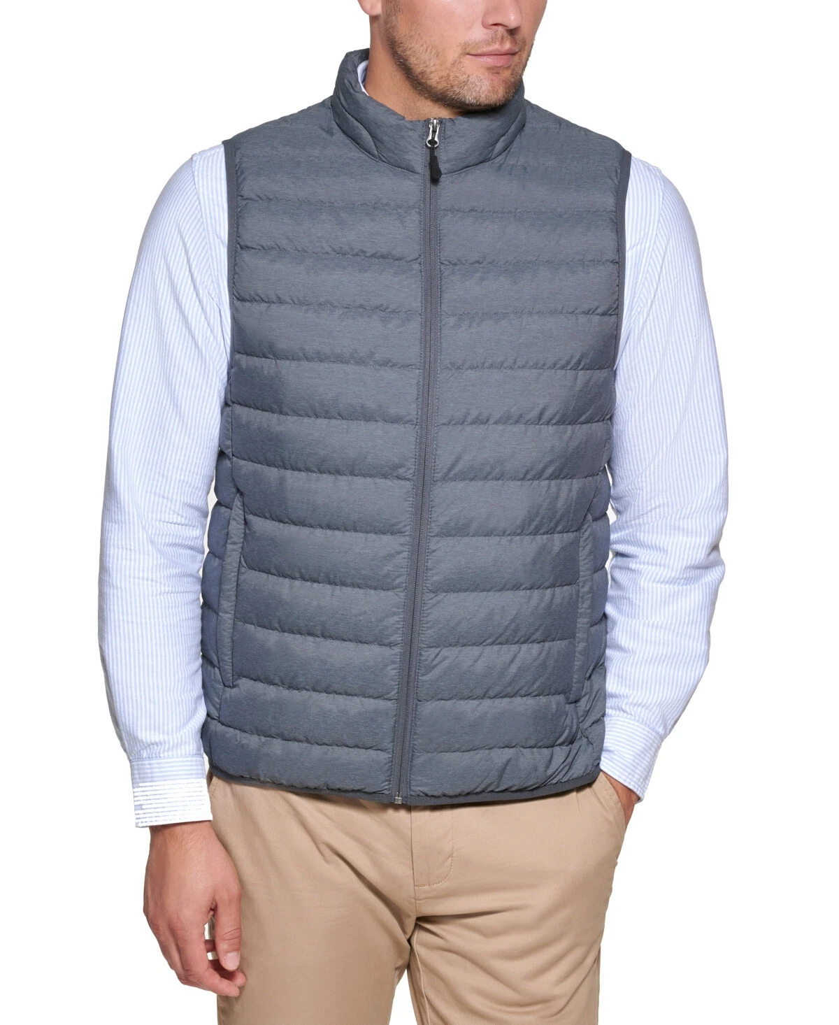 Club Room Men's Quilted Packable Puffer Vest, Heather Charcoal, Small