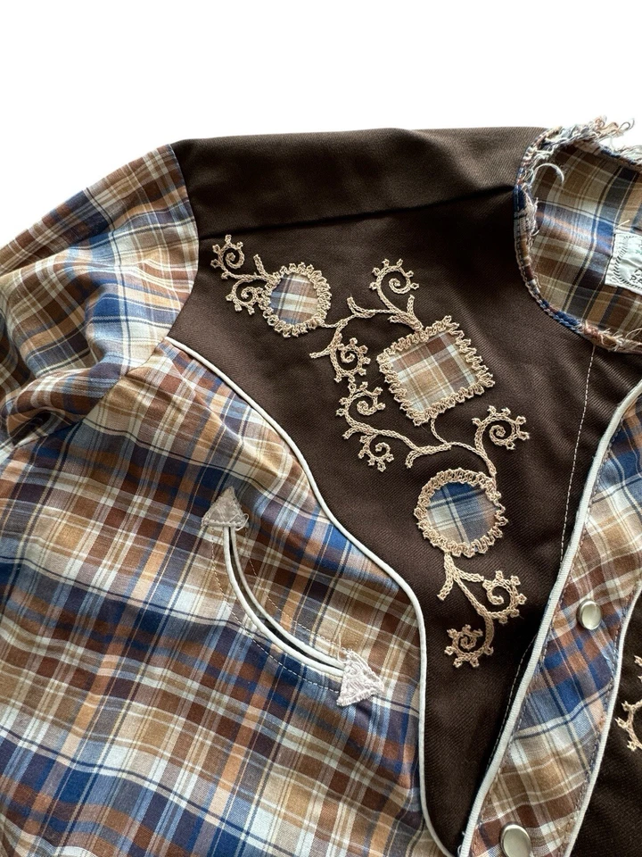 Camisa H Bar C Ranchwear Perla Botón a Presión Vintage L Vaquero Rodeo SIN CUELLO Foto 4 de 4