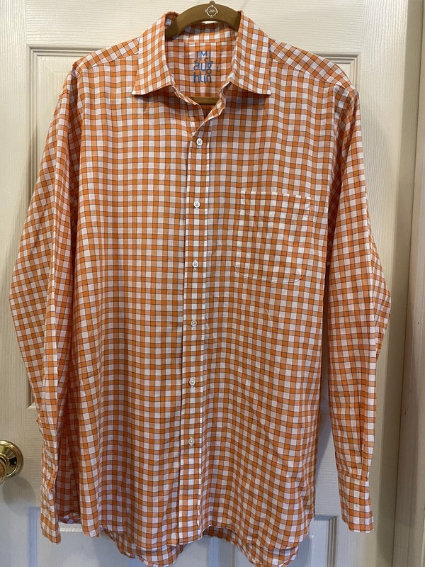J McLaughlin Mens Button Up Long Sleeve Shirt  Large Check Orange