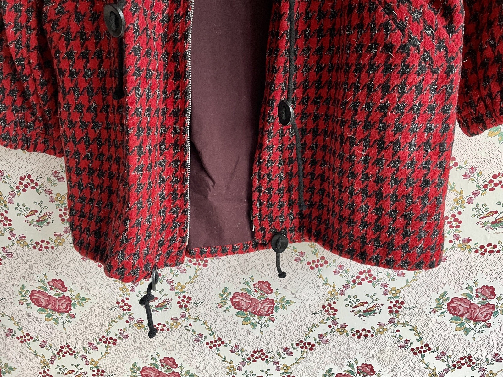 Vntg 90s Y2K Parachute Wool Jacket Red Black Houndstooth Avant Garde Parnass image 3