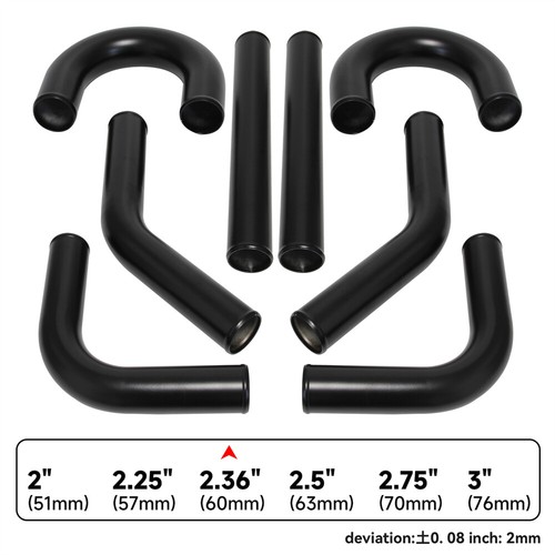 2.36" 60mm Aluminum Universal Intercooler Turbo Piping pipe + Hose Kit Black - Picture 6 of 10