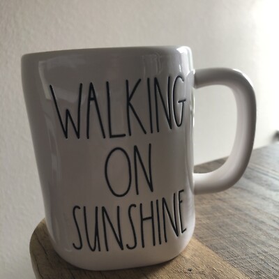 Rae Dunn walking on sunshine mug white  blue inside flip flops
