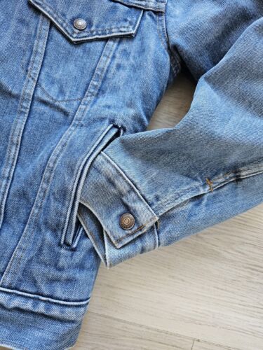 VTG 80’s Levi's Trucker Jacket Sherpa Orange Tab Denim Snap Made in USA Youth XL - Picture 4 of 7