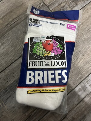 1996 FRUIT OF THE LOOM FTL 3 PACK Mens White Briefs Size XL Vintage Underwear