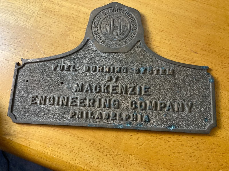 VTG Mackenzie Heating Co. Philadelphia Case Iron Fuel Burning System plaque