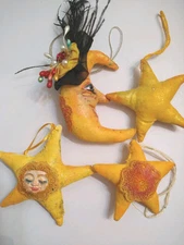 Primitive Christmas ornament  Seasonal Collectibles Handmade Moon Stars New Gift
