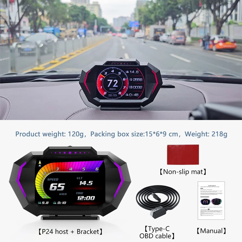 HUD OBD2 GPS Head Up Display Car Digital Speedometer RPM Alarm Water Oil Temp - Image 2 of 4