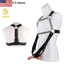 QOOK New Released PU Leather Lingerie Set Adjustable Bondage Chain For Men