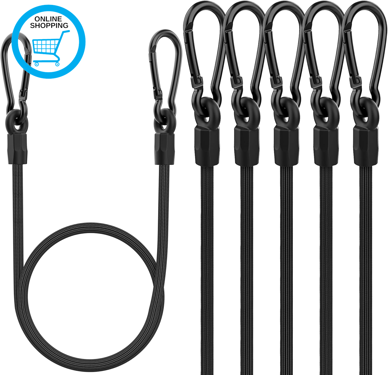 Bungee Cords, 60 Cm Upgrade Heavy Duty Bungee Cords with Carabiner Clips 6 Pack,