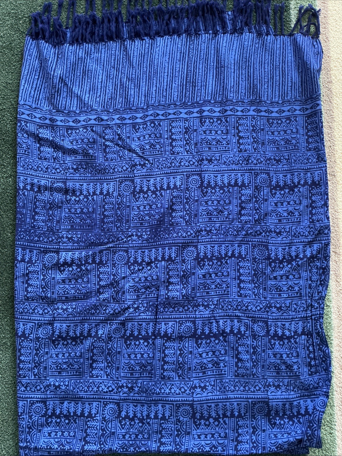 Indigo Blue Patterned Shawl Throw Wrap Ethnic Pri… - image 9