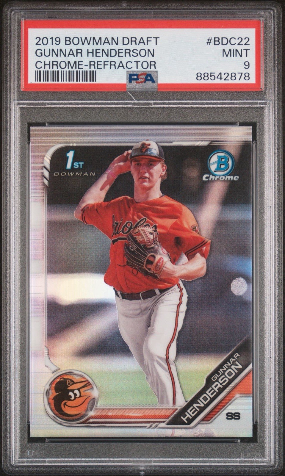 2019 Bowman Draft Gunnar Henderson #BDC22 Chrome Refractor (RC) PSA 9