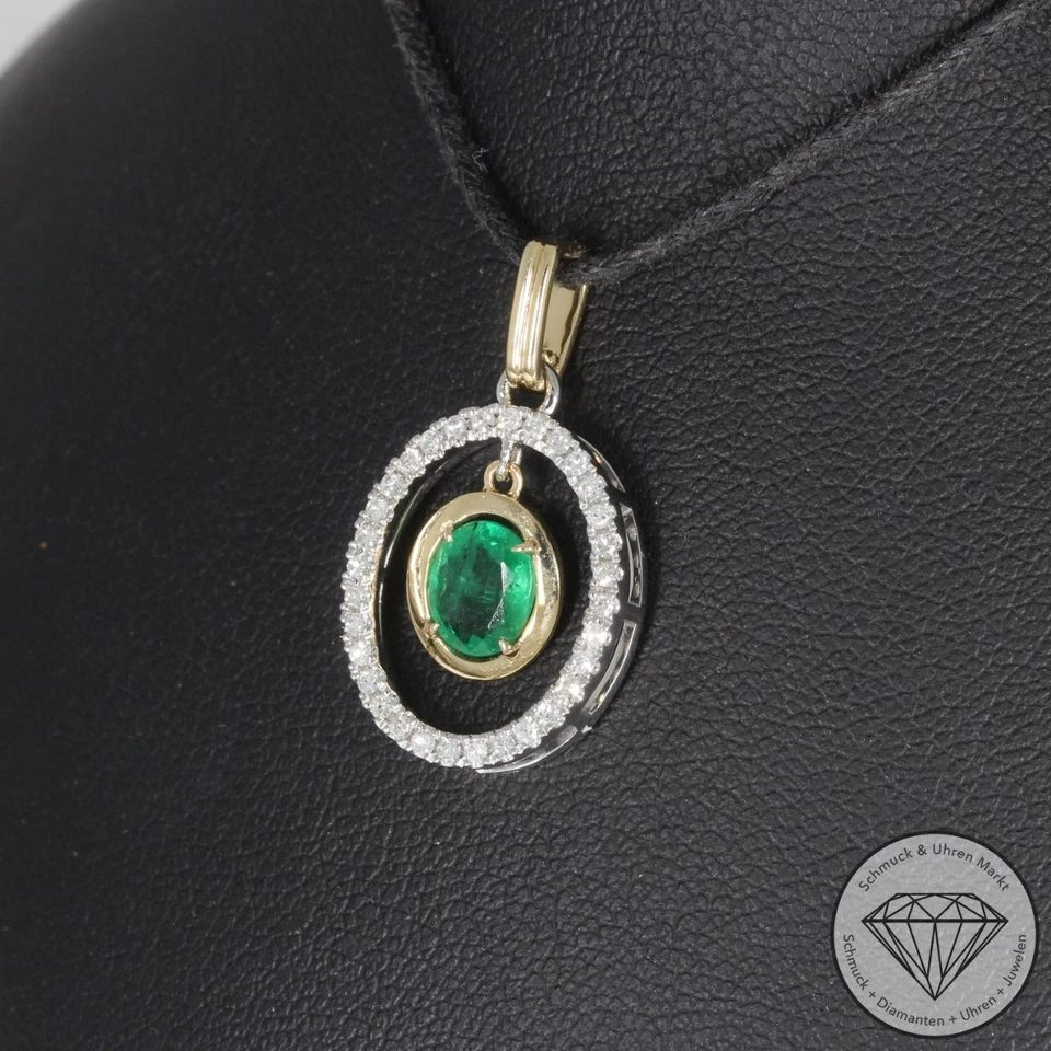 Wert 1750 € Diamant Smaragd Anhänger 585 14 Karat Gelb Gold & 950 Platin xxyy - Bild 2 von 4