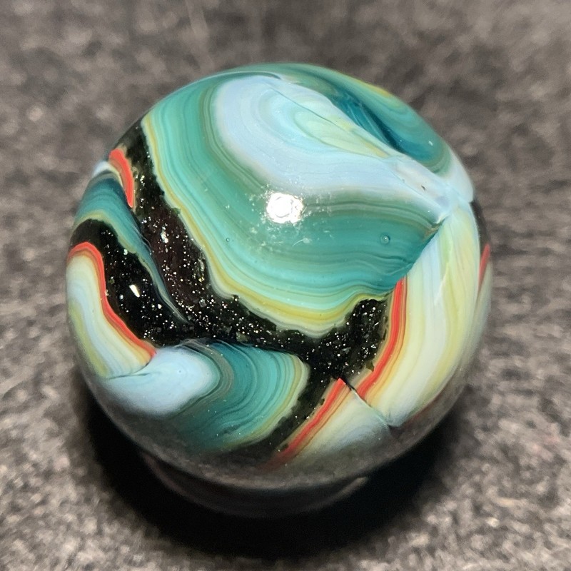 Jabo Marbles-Joker Premium Hybrid-Black Aventurine/Teal&Lime Swirl(.73")