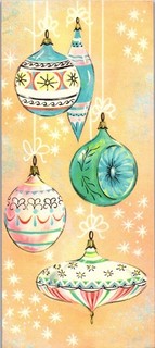 Pink Teal Blue Indent Ornament Decoration VTG Christmas Greeting Card
