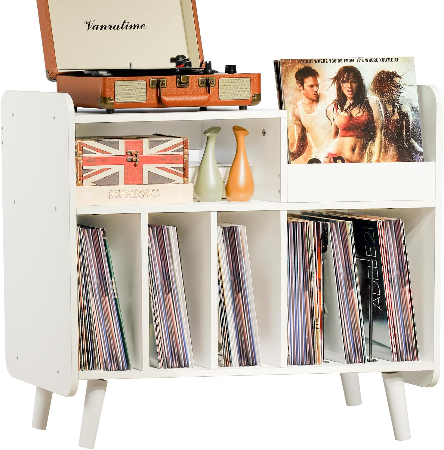 Vintage Record Player Stand with Spacious Vinyl Storage Cabinet-image