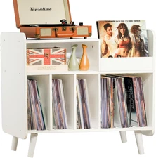 Record Player Stand, Large Record Player Table Cabinet with Open Vinyl Storage a