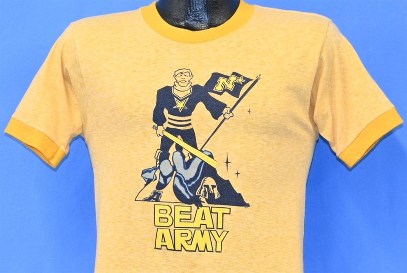 vintage 70s US NAVAL ACADEMY BEAT ARMY NAVY GAME YELLOW MILITARY t-shirt SMALL S