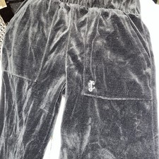 Juicy Couture Youth Girls S 7 Black Velour Joggers Elastic Waistband Crown