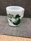 Vintage 1950’s Hopalong Cassidy White Milk Glass Cup Mug Green Western