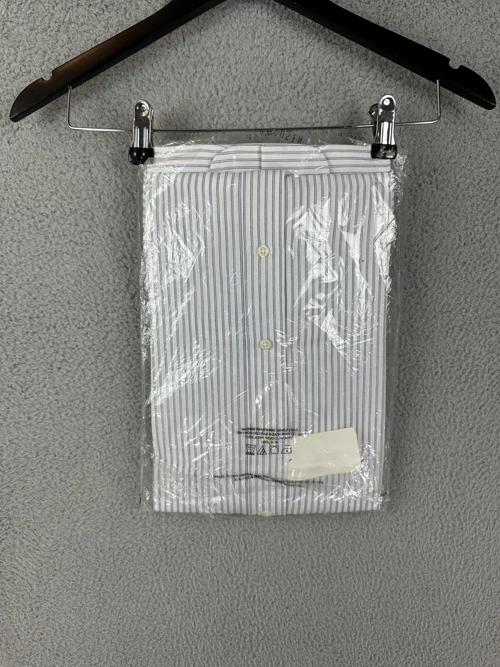 Van Heusen 衬衫男式 16.5 34/35 白色蓝色条纹长袖纽扣新品 — 第 4/4 张图片