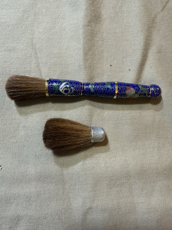 Vintage Cloisonne Handled Chinese Calligraphy Brush Set - Original Box