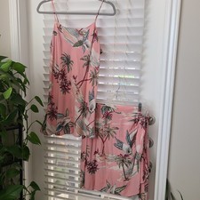 VTG Hilo Hattie Hawaiian Women's 2 PC Set Top-L Skirt-XL Floral Pink Palm Trees