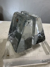 Vintage Blenko Glass Bookends Handmade Ice Heavy Geometric Wayne Husted