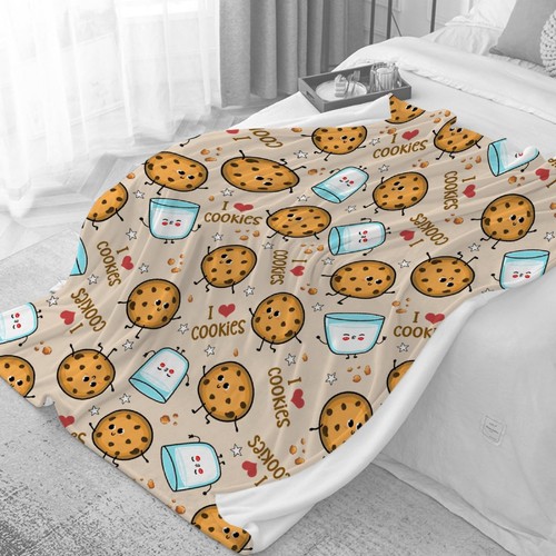 Coperta di Biscotti e Latte,Coperta di Lancio di Crackers al Cioccolato Carino,Biscotti al Latte Fl... - Foto 2 di 8