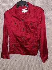 Jones New York Red Cotton Stretch Jacket Women  s Size M Button Front