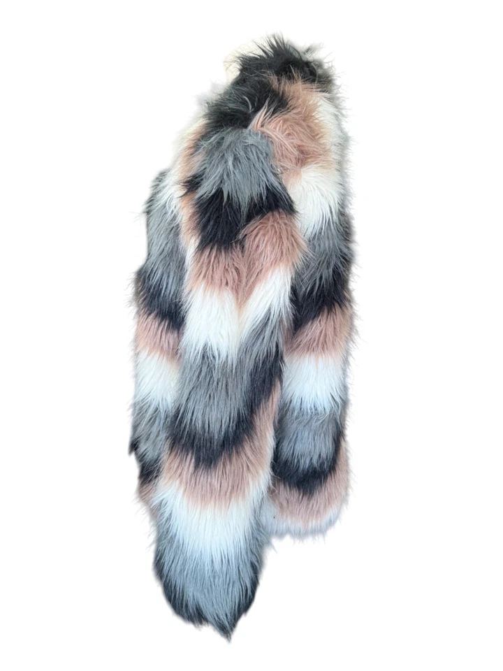 Forever 21 Plush Fur Oversized Jacket Size M Zig Zag Striped Mob Wife Indie - Image 4 of 4