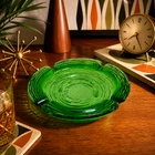 Vintage Anchor Hocking Soreno Avocado Green Glass Ashtray Retro MCM 6.25”
