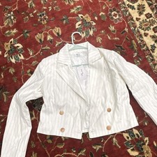 Edit by Nine Women's White Pinstripe Notch Lined Cropped Blazer Jacket M