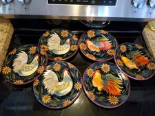 Vintage Sunrise Rooster & Hen Plates By Susan Winget Set of 6 Retired Mint...