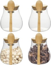 Glass Storage jars with Bamboo Lids and Spoon -16 oz Airtight Storage Containers